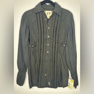 NWT Free People Women’s XS Size 0 Black Military Embroidered Lace Steampunk Top